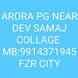 Arora Paying Guest visiting card