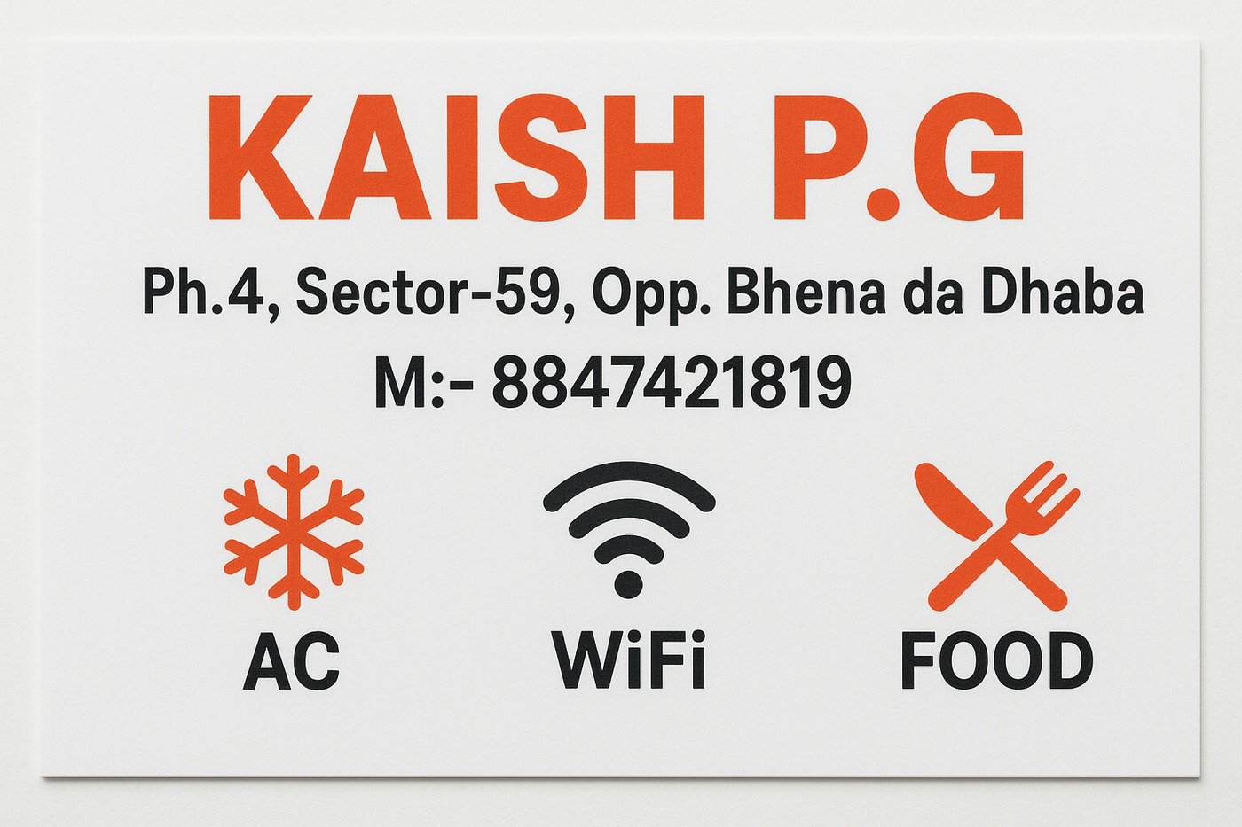 Kaish P.G visiting card