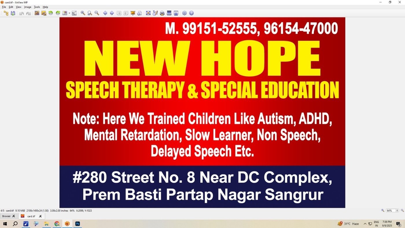 New Hope Speech Therapy Centre visiting card
