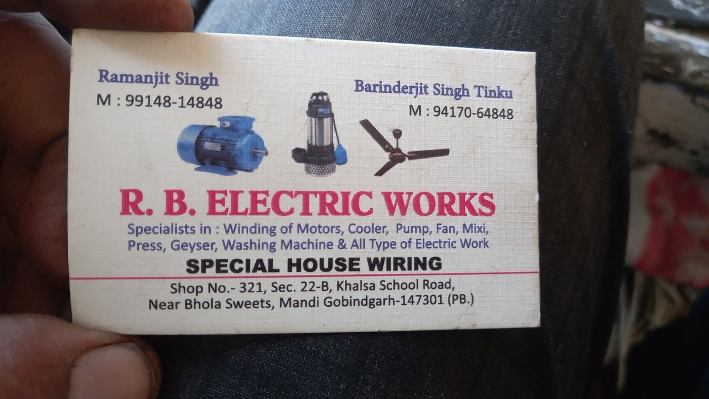R B Electric Works visiting card