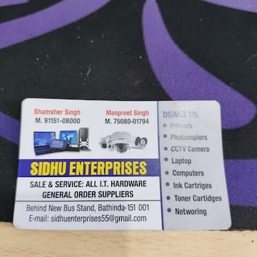 Sidhu Enterprises visiting card